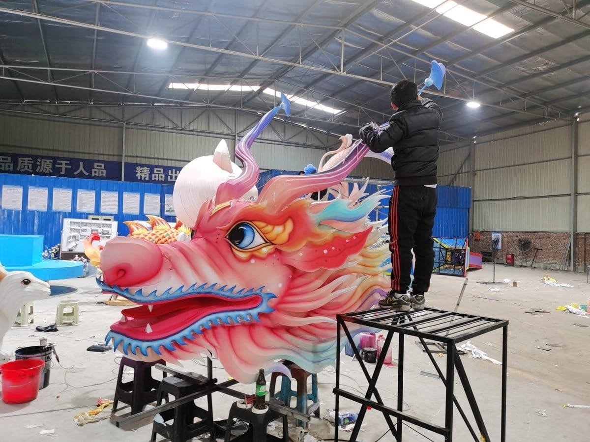 large dragon display installation and public display preparation