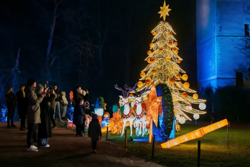 Atracción luminosa nocturna para un parque