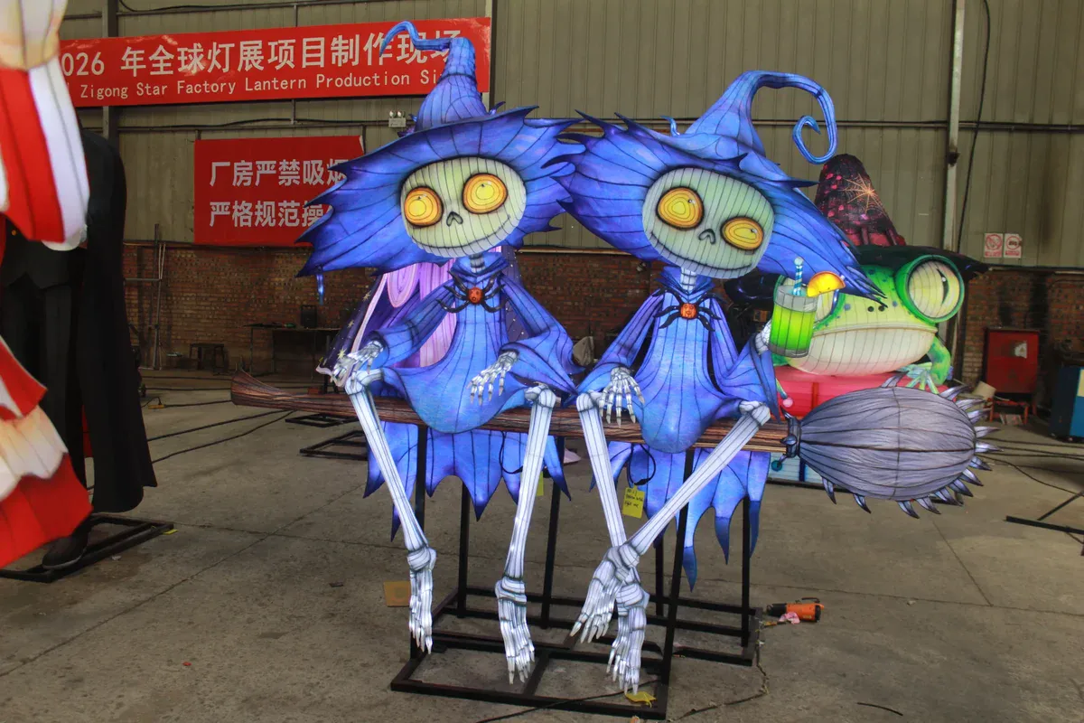 commercial Halloween decorations with cartoon witch lantern display for parks malls and public events